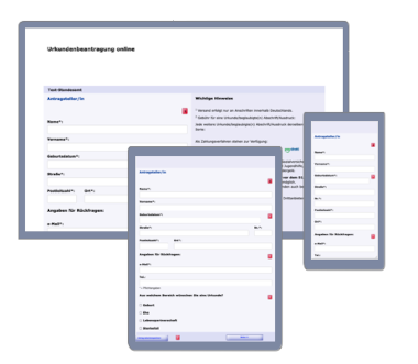 Motivabbildung dreier Endgerätgrößen mit Formularansicht